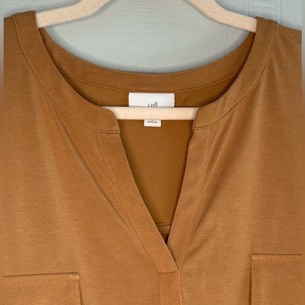 J. Jill Relaxed Fit Tan V-Neck Short Sleeve Pocket Tee Size XL Oversized - Picture 3 of 11